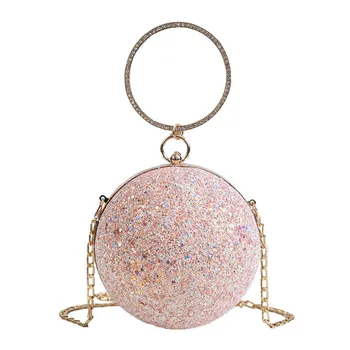 

2020 Women Evening Day Clutch Colorful Crystal Diamonds Round Ball Shaped Clutches Lady Handbag Wedding Purse Chain Shoulder Bag