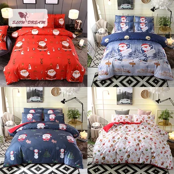 

SlowDream Bed Cover Christmas Quilt Cover And Pillowcase Santa Claus Gift Decor Bedroom Single Double Adult Child Bedding Set