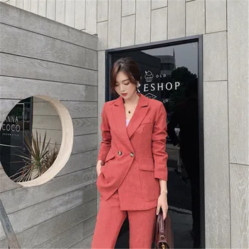 

Korean Style Fashion Women Pant Suit Single button Blazer Suits Female Elegant Workwear 2 Pieces Set 2019 Autumn Trousers Suits