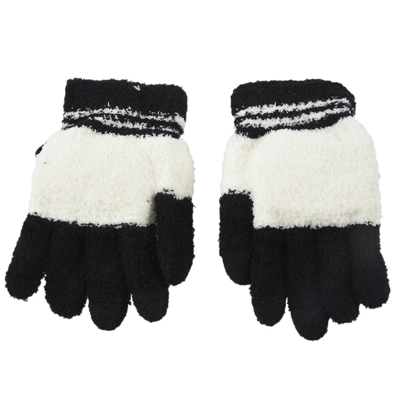 Женские зимние милые панды Дизайн Сенсорный экран перчатки черный белый