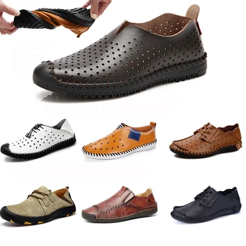 

2020 Fashion Classic Men Genuine Leather Shoes Casual Soft Bottom Shoes Summer Breathable Fashion Shoes Moccasins Plus Size38-48