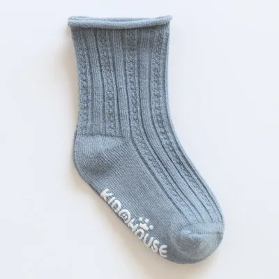 Новые осенне-зимние детские носки с двойной иглой Свободные пластиковые нескользящие носки-тапочки для малышей Детские носки - Цвет: Темно-серый