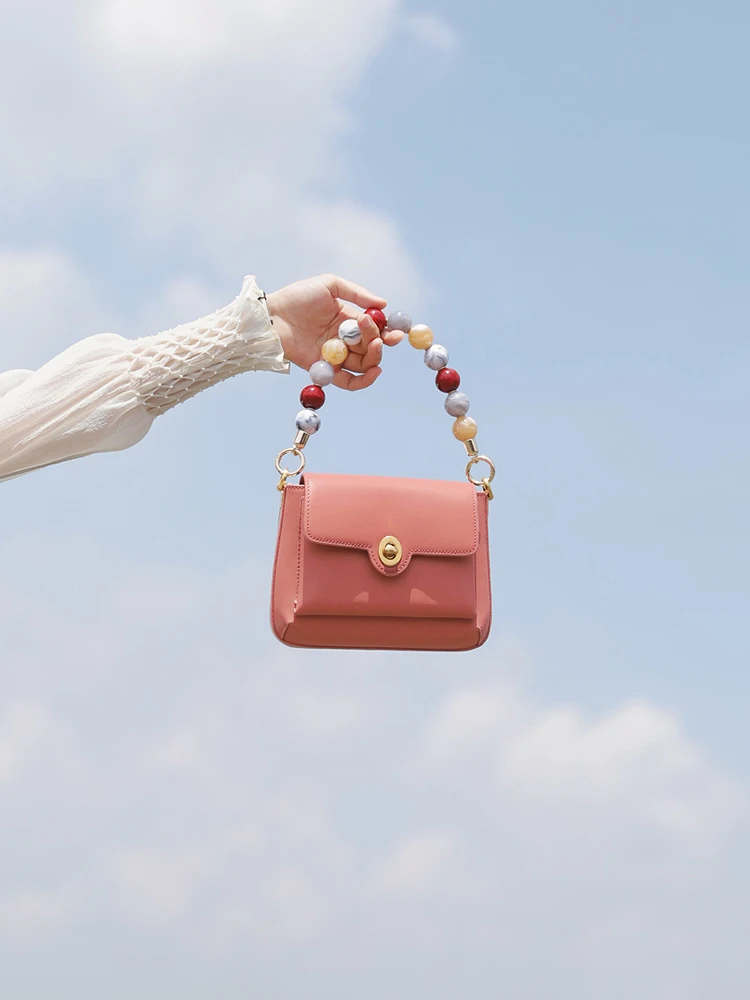 Beautiful Beaded Niche Leather Acrylic Pearl Pouch New Simple Shoulder Messenger Bag Fashion Bag