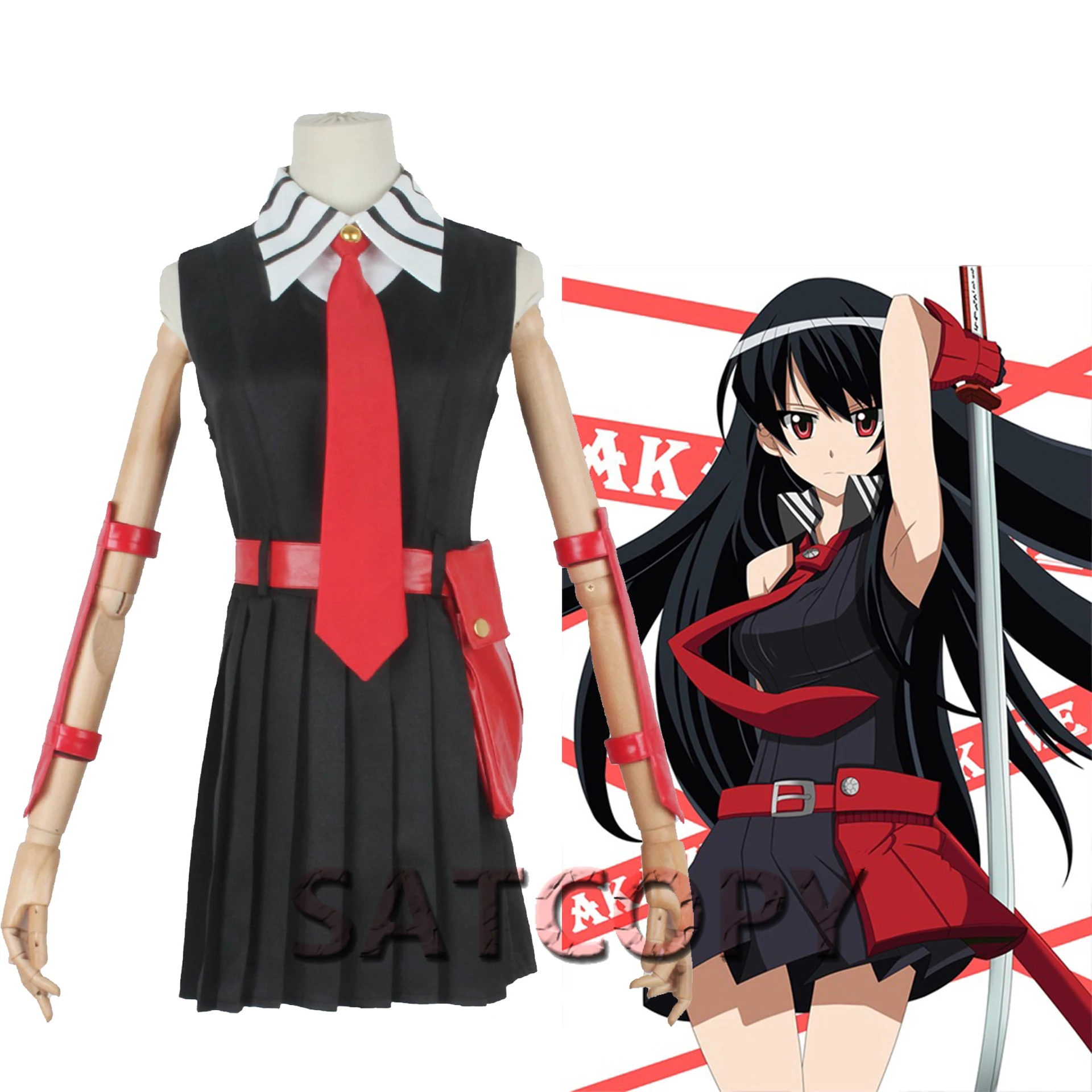 Anime Akame ga KILL Cosplay Costumes Dress Tie Arm guard Belt Bag Full Set Women Uniforms Halloween |