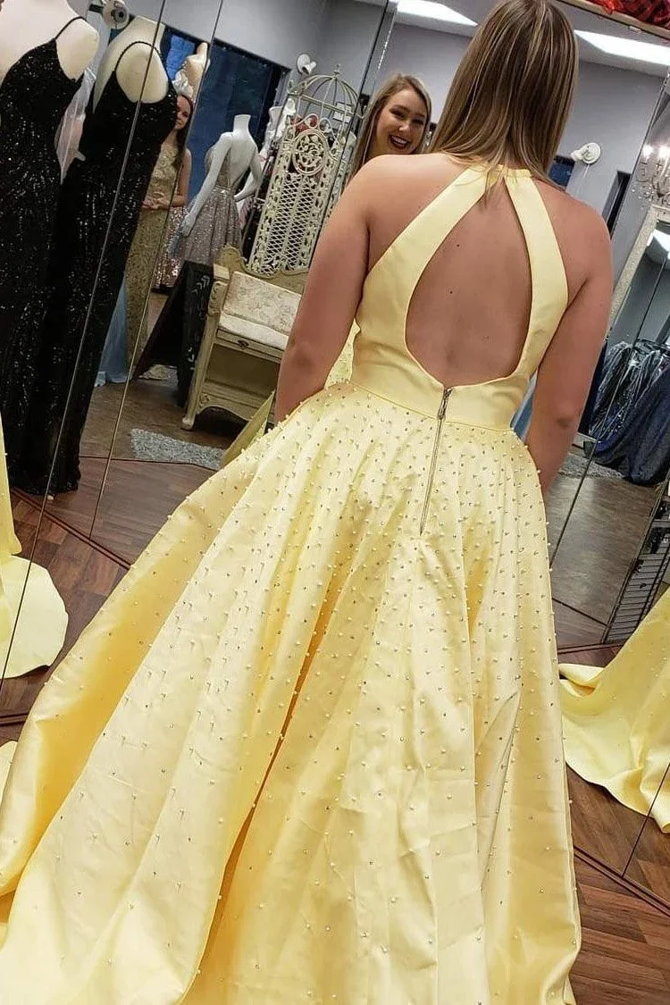 Платья для выпускного вечера атласные вечерние платья с бисером Vestido Formatura Платье трапециевидного силуэта De Soiree с бретелькой через шею Vestidos De Gala