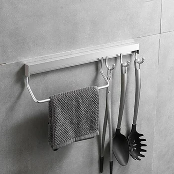 

Kitchen Wall Rack Multifunctional Space Aluminum Storage Hook Rack Kitchen Bathroom Storage Rack