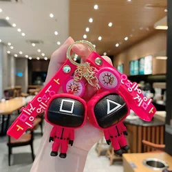 Squid Game Keychain Soldier Triangle Series Creative Charms 3D Mini Doll Figurine Key Ring Car Backpack Pendant Gift Ornament