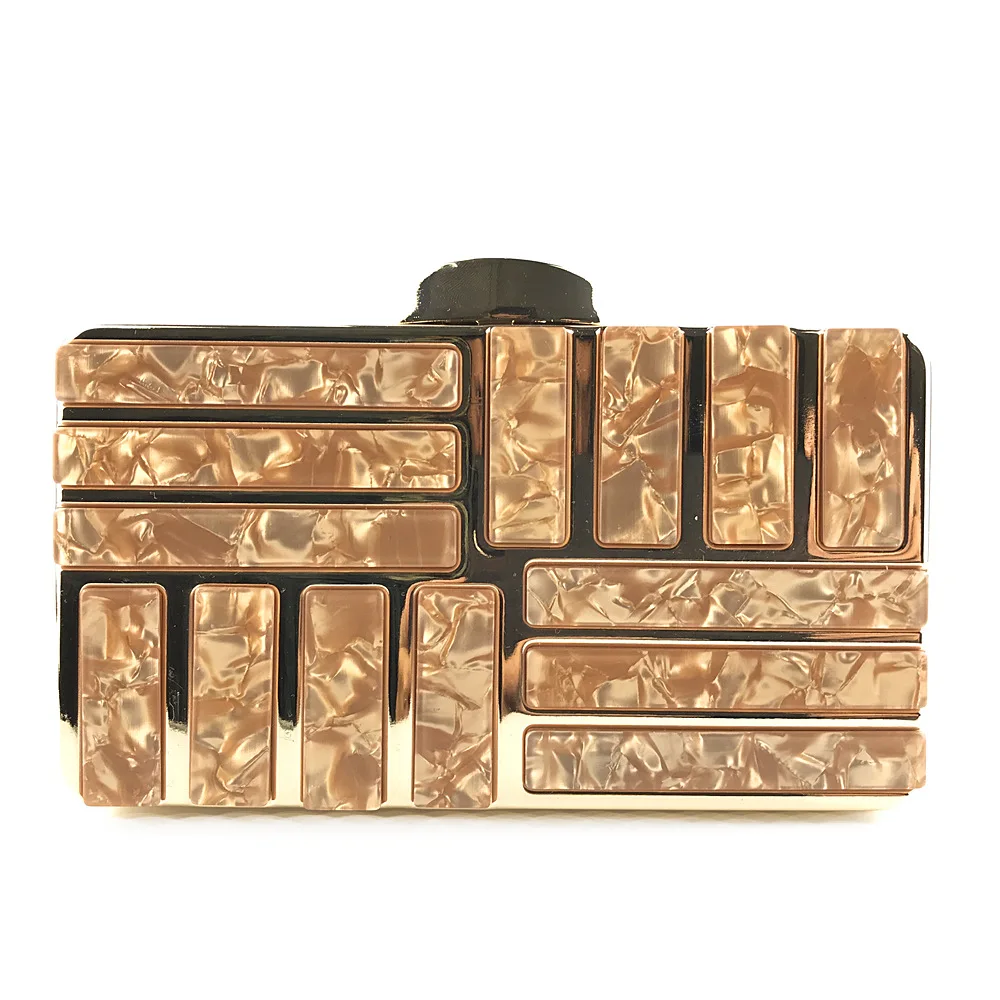 

Color Bar Acrylic Evening Bag Crossbody Clutch Purse Rectangle Flap Handbag Box Shining Metal Frame for Party Lady Banquet Club