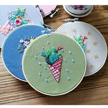 

DIY Embroidery Flower Handwork Needlework for Beginner Cross Stitch Kit Ribbon Painting Embroidery Hoop Home Decoration