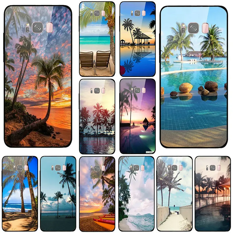 Palm Tree Hawaii Beach Tempered Glass Phone Cases Cover for Samsung Galaxy A6 A8 A8S A9S S8 S9 S10 Plus Lite Coque Bags |
