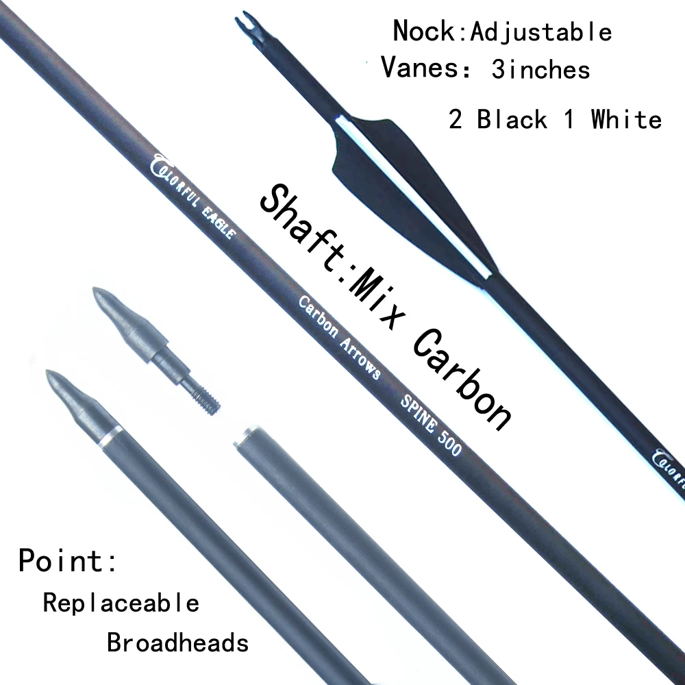archery arrowhead archery arrows Carbon Arrow 28 Inch 30 Inch 31 Spine 500 with Replaceable Arrowhead for Compound/Recurve Bow Archery Hunting