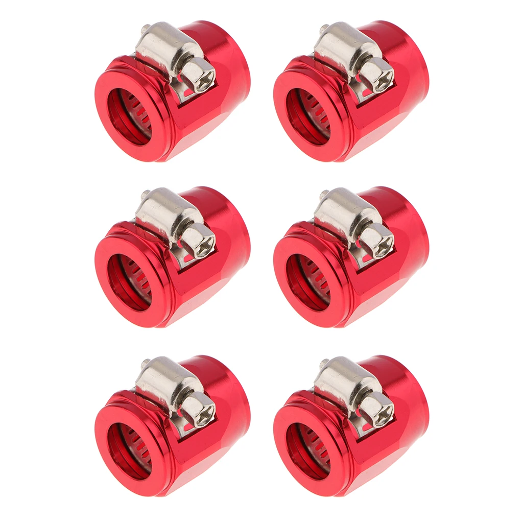 6Pcs 8AN Fuel Line Hose Clamp - Hose End Fitting for Fuel/ Water/ Oil/ Air Line - Aluminum Alloy, Red