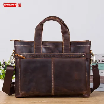 

Men's Shoulder Messenger Bag Leather Travel Handbag Simple Men Laptop Bag Business Briefcases Handmade Retro Crazy Horse Leather
