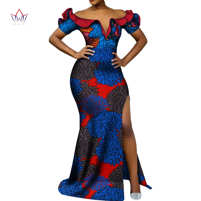 Vetement Femme Dashiki, африканские платья с v-образным вырезом для женщин, повседневные Свадебные вечерние африканские платья с коротким рукавом, Анкара, длинное платье swy5297