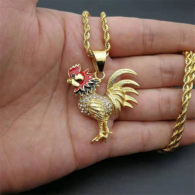 Golden Steel rooster pendant / Rooster pendant / Rooster 