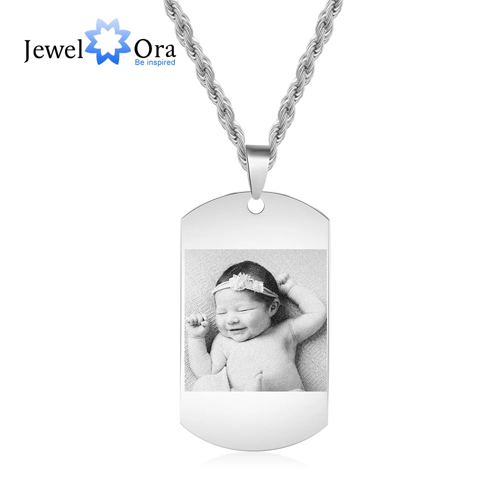 

JewelOra Personalized Stainless Steel Photo Necklace for Women Custom Engraving Name & Date Pendants for Men Anniversary Gifts