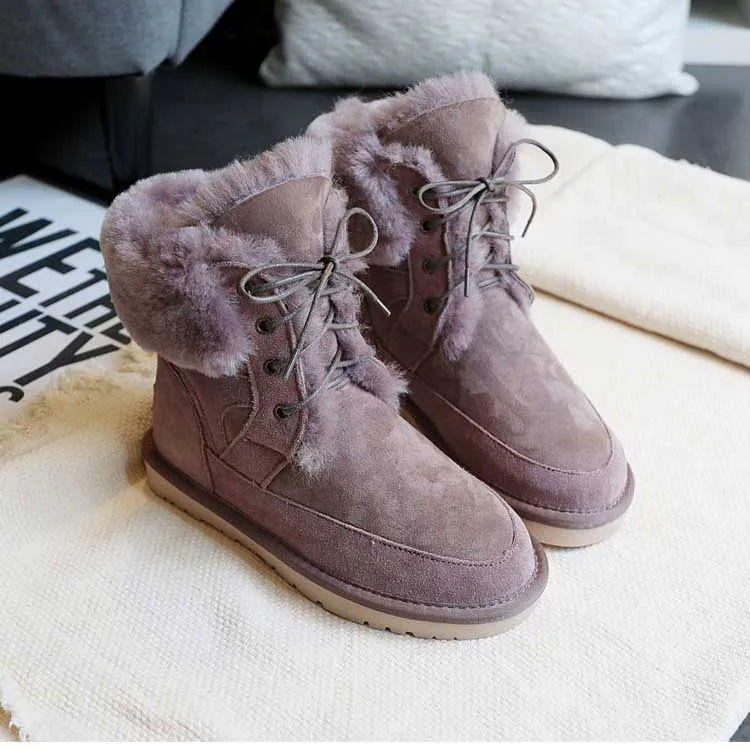 GRWG/; женские зимние ботинки на натуральном овечьем меху; женские теплые зимние ботинки; брендовые ботинки из натуральной овечьей кожи; зимняя женская обувь - Цвет: DARK PURPLE