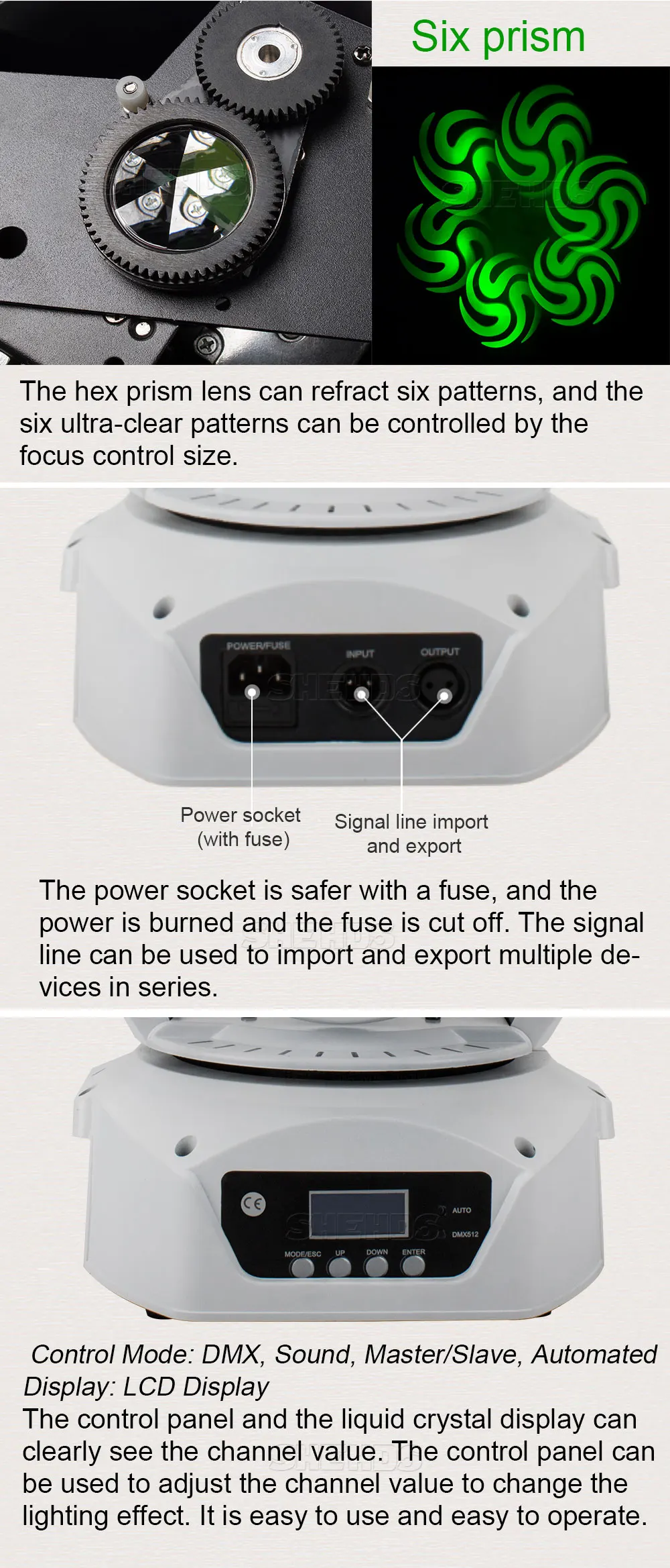 Светодиодный спот 90W с ЖК-дисплей Дисплей с 6 героев: призма DMX512 сценический эффект освещения для DJ диско вечерние танцпол Быстрая