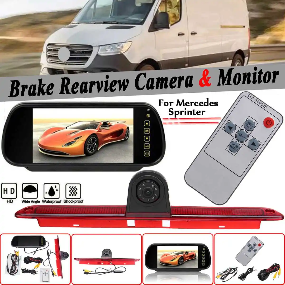 

7Inch Car Rear View Camera Monitor w/Brake Light Reversing Camera Kit For Mercedes Sprinter Reverse Parking Camera And Monitor