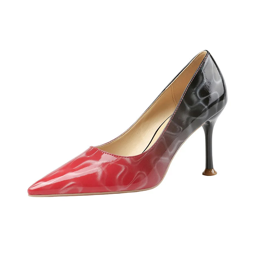 QSR 8.5CM PUMPS Korean version Fashion tip Asakuchi High heels Color matching Fine heel Temperament women's shoes