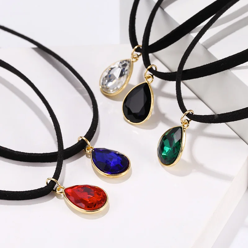 Горячее предложение Кручёные ожерелья BIJOUX обычный черный бархатный Кожа Капли Воды Кулон Макси себе Чокеры Цепочки и ожерелья Женская обувь ювелирные изделия