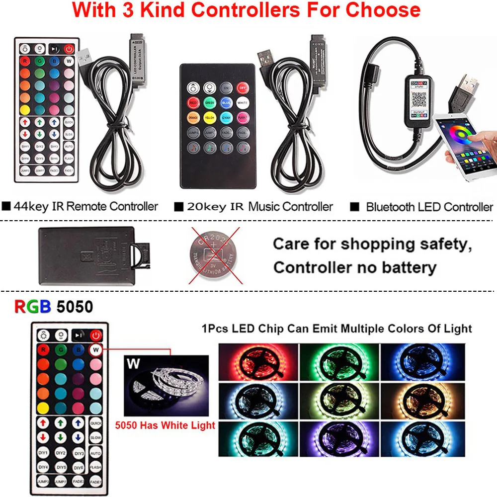 USB Светодиодная лента 5050 RGB 50 см 1 м 2 3 5 в Bluetooth/музыкальный контроллер гибкие