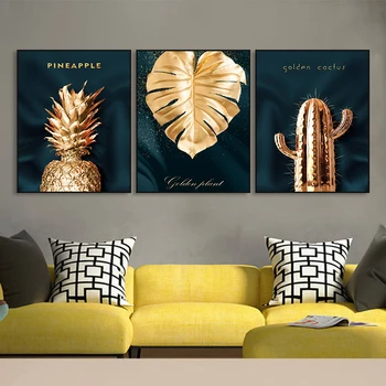

Wall Art Nordic Plants Gold leaf Pineapple Cactus Canvas Painting Abstract Posters and Print Wall Picture for Living Room Decor