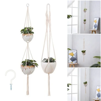 

New Handmade Pot Holder Macrame Plant Hanger Hanging Planter Basket Cotton Rope Braided Craft Pot Indoor Outdoor HangerLXY9