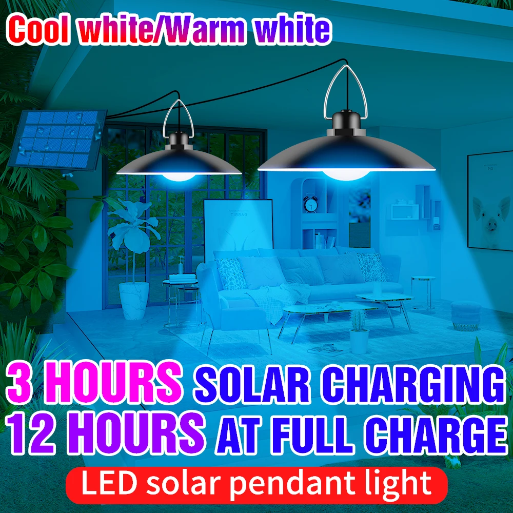 

2835 SMD Solar Light 20W LED Ceiling Lamp Outdoor Indoor High Power Solar Pendant Lights With Cable Waterproof LED Chandelier