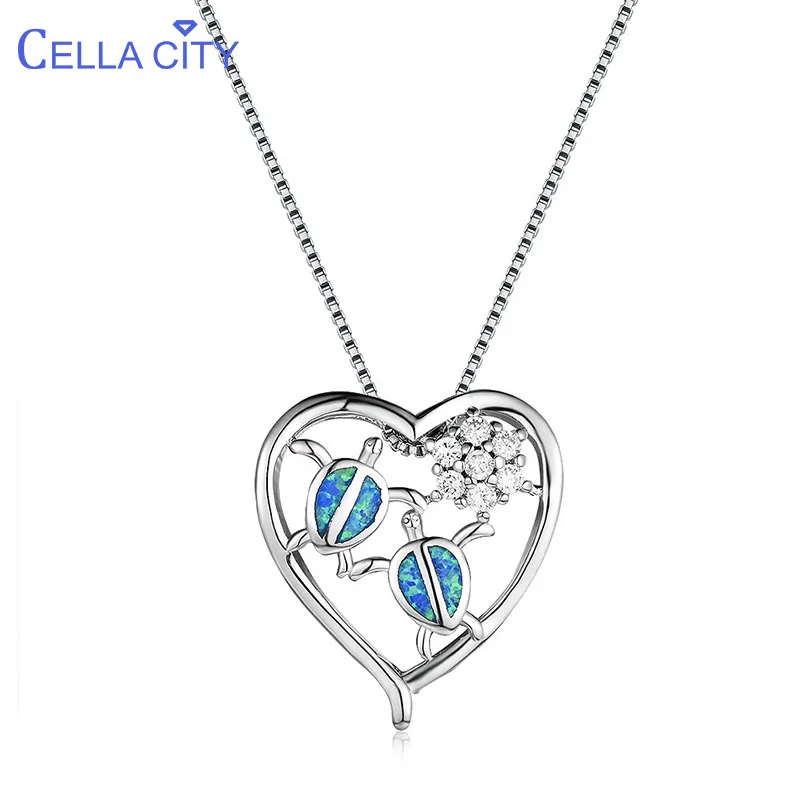 

Cellacity Hollow Pendant Necklace for Women Heart shaped Silver 925 Jewelry with Gemstones Turtle Snowflake White Blue Opal Gift
