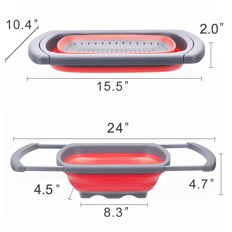 New Kitchen Collapsible Colander Over The Sink Strainer With Steady Base For Standing 6-quart Capacity Dishwasher-Safe