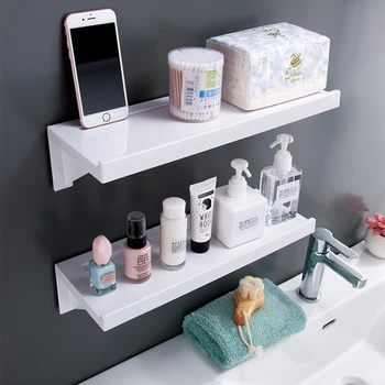 

Plastic Bathroom Storage Rack Wall Mounted Shower Caddy Bathroom Organizer Accessories Display Stand Adhesive Cosmetics Holder