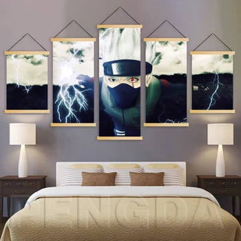 

Wall Artwork Home Decoration Print 5 Piece Animation Naruto Canvas Picture Modern Wooden Scroll Hanging Painting For Living Room