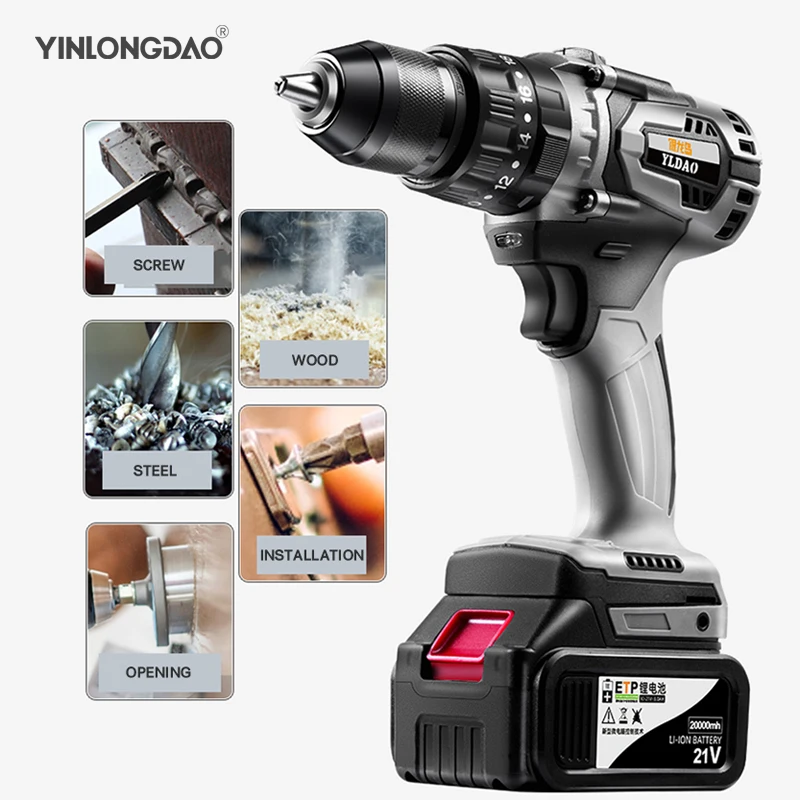 

21V Cordless Drill Impact Electrical Screwdriver Impact Wireless Tool Lithium-Ion Battery Electric Hand Tools