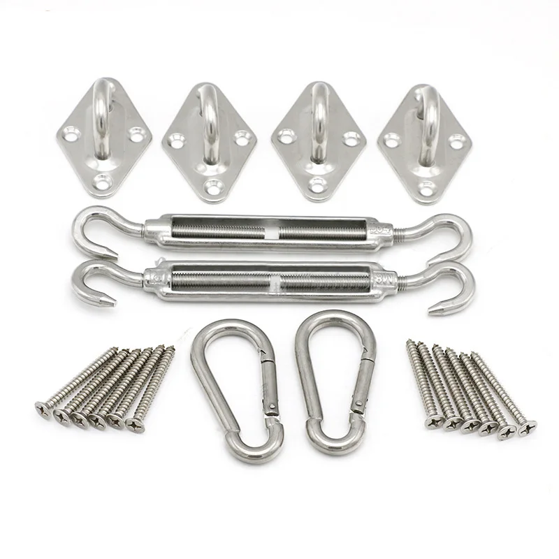 

304 Stainless Steel Spring Hook Turnbuckle Pad Eye Plate Sunshade Sail Hardware Sail Mounting Set