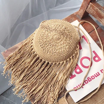 

Handmake Tassel Circle Straw Bags Summer Large Capacity Zipper Straw Shoulder Bag Rattan Crossbody Bags Female Casual Messenger