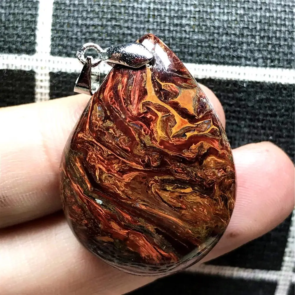 

Top Natural Red Pietersite Necklace Pendant For Woman Man Crystal 32x24x8mm Water Drop Silver Namibia Fire Stone Jewelry AAAAA