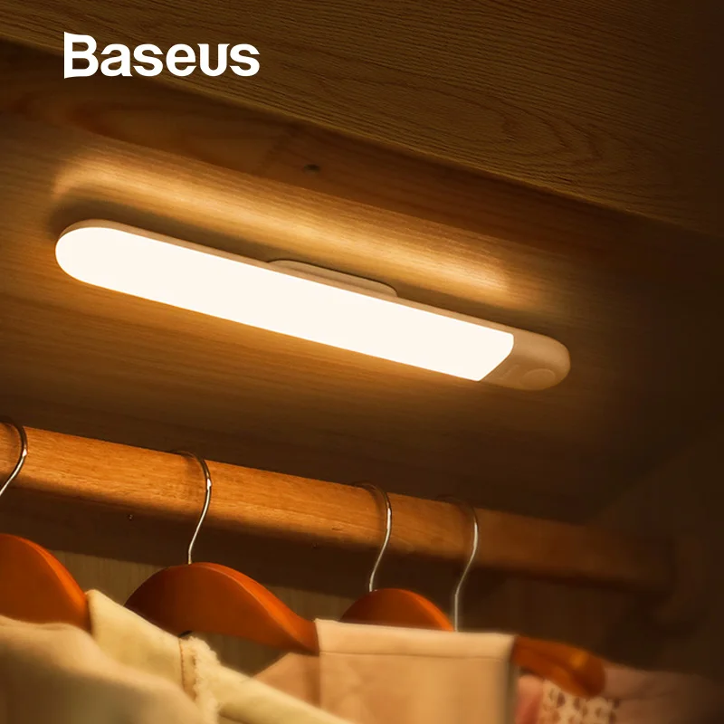 Baseus светодиодное освещение для шкафа PIR датчик движения светильник USB Перезаряжаемый ночной Светильник СВЕТОДИОДНЫЙ ночник Магнитный настенный светильник теплый белый светильник