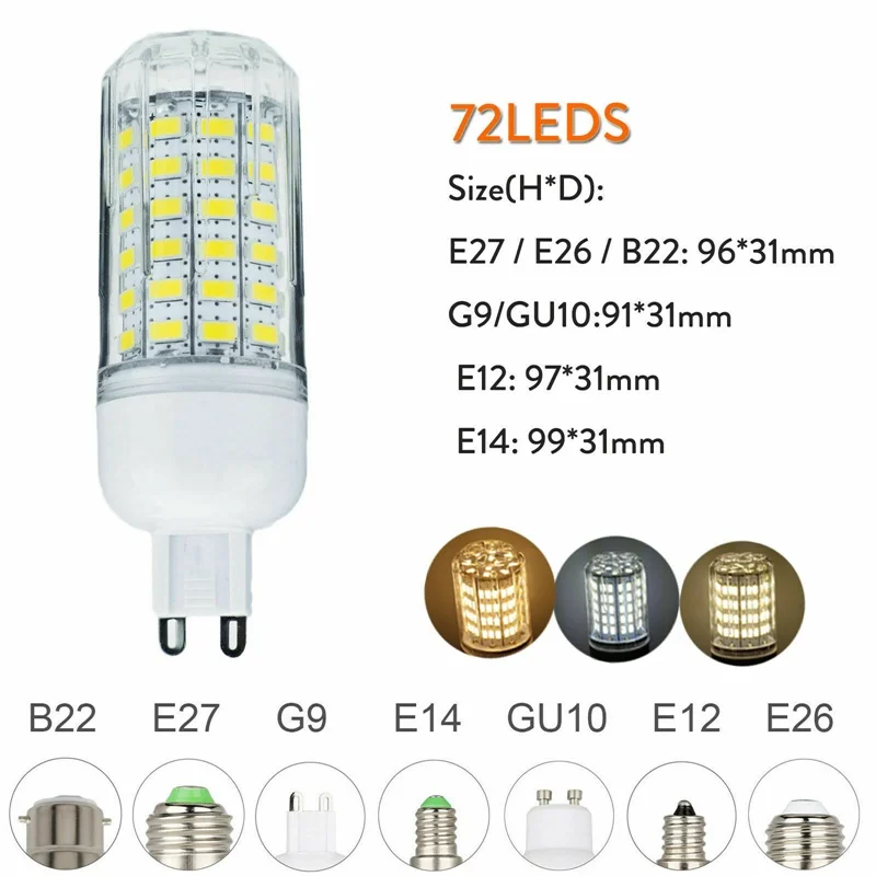 72LEDs 20W E27 светодиодный светильник E14 E12 светодиодный лампы SMD 5730 Кукуруза лампы 24 36 48 56 69 72 светодиодный s люстры лампы в форме свечи светодиодный светильник для украшения дома ампулы - Испускаемый цвет: 72LEDs 20W