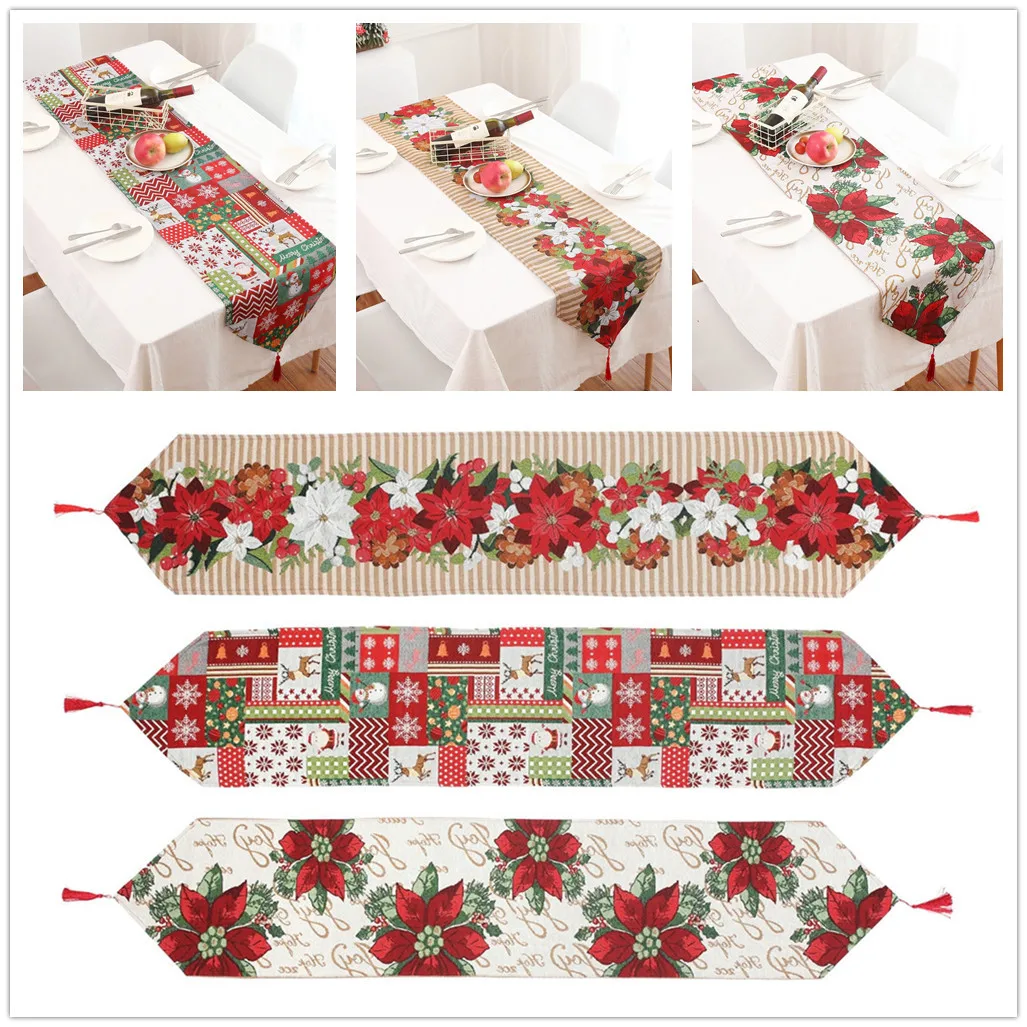 

2019 Creative Christmas Cotton Linen Tablecloth Table Flag Desktop Decoration table runner camino de mesa Modern Table Decor