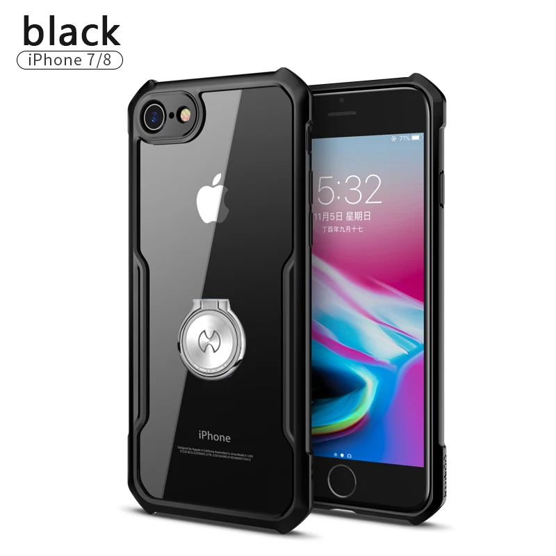 Прозрачный чехол для телефона для Iphone 7, 8, 7 Plus, 8 Plus, 7 S, 8 S, чехол, прозрачный чехол, подушка безопасности, бампер, Beetle, чехол, деловая мода, черный, Xundd - Цвет: Black With Ring