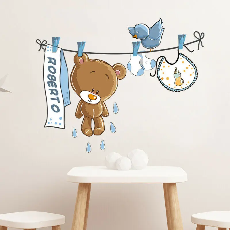 

Cute Teddy Bear Bird Clothesline Wall Sticker Vinyl Mural Nursery Baby Bedroom Decals