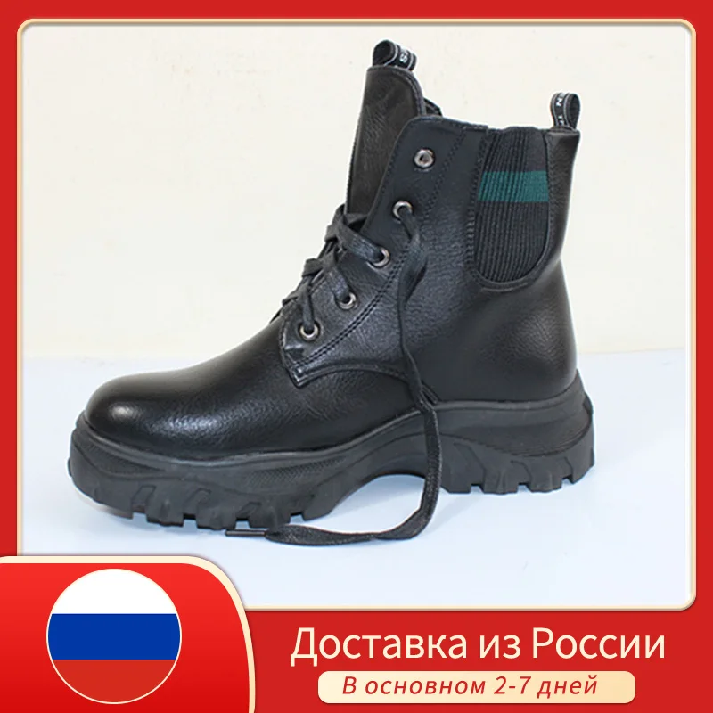 Boots Female Women Shoes Ankle 2020 Autumn British Artificial Leather Motorcycle Martin Shoes Waterproof Women Mid Boots