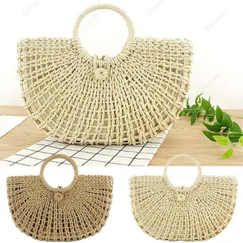 

US Ladies Rattan Straw Messenger Bag Woven Beach Bags Women Bucket Handbag Bags