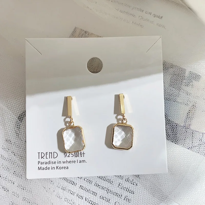 S925 Серебряный корейское модное ювелирное изделие квадратные свисающие серьги