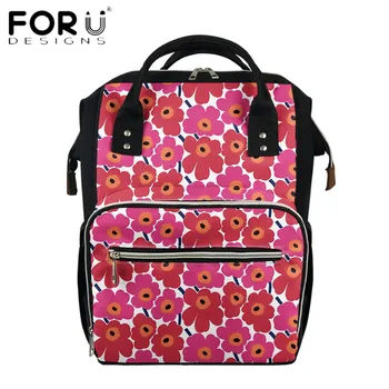 

FORUDESIGNS Fashion Canvas Muti-function Backpack Red Poppy Floral Pattern Printing Travel Outdoor Large Nappy Bag For Mommy