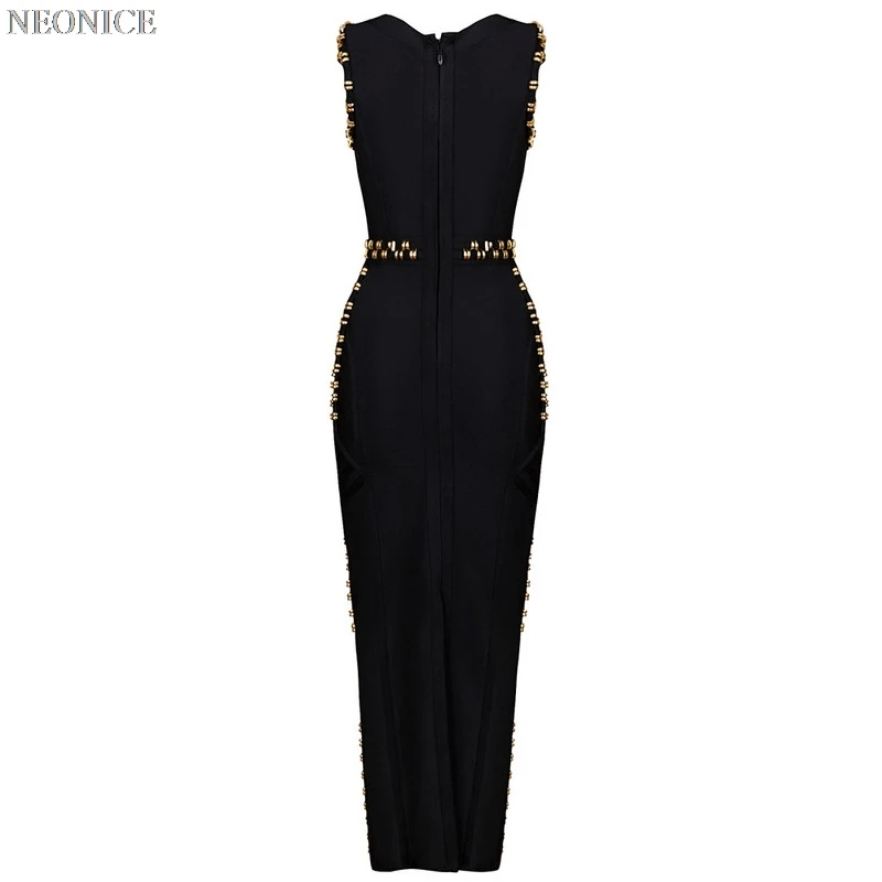 2019new woman Elastic bandage dress tight nightclub socialite birthday party fashion sexy package hip leisure golden beads split