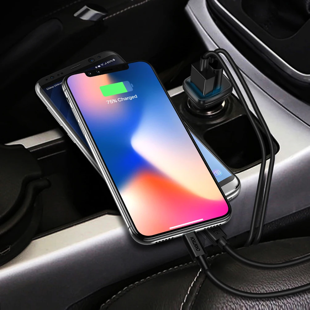 CHOETECH двойной зарядное устройство USB для samsung S8 S9 S10 для Xiaomi Mi9 интеллектуальное автомобильное зарядное устройство адаптер для iPhone 11 Xr XS 8 7 6 5