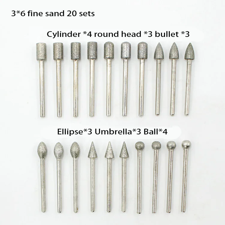 20PCS diamond grinding head diamond grinding head fine sand grinding needle stone jade carving polishing peeling tool - Цвет: 20PCS