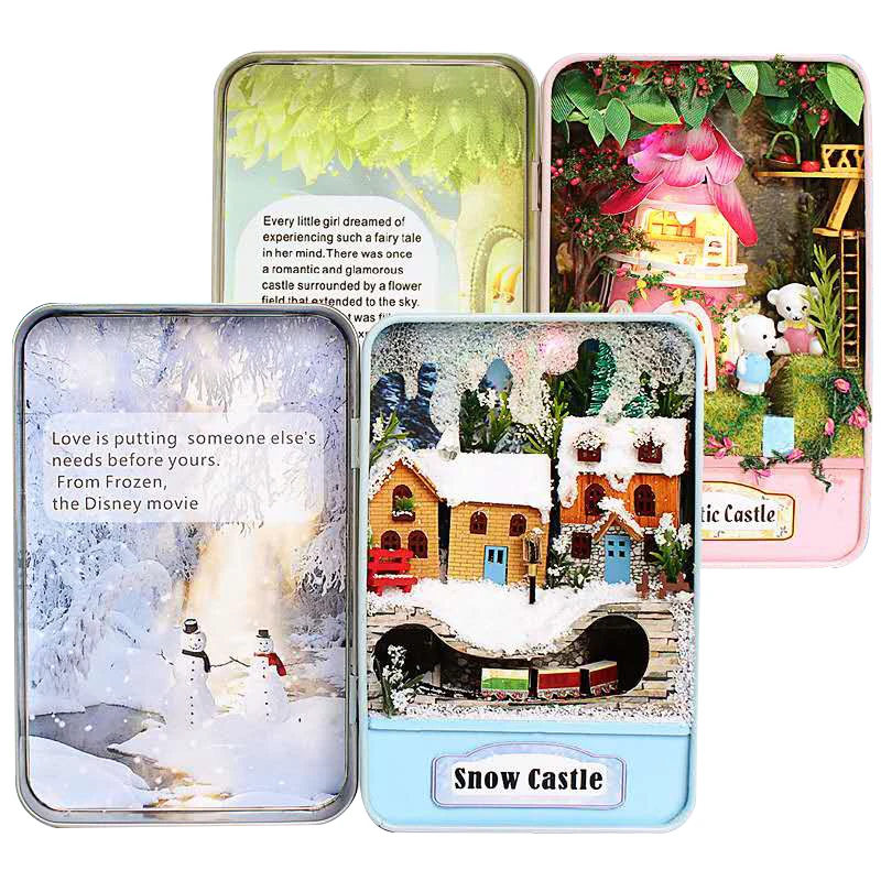 Cena Hongda drewniane diy domek dla lalek żelazne pudełko domy dla lalek miniaturowy dom umeblowanie Mini domek zabawkowy złożyć świąteczne prezenty Craft E Series